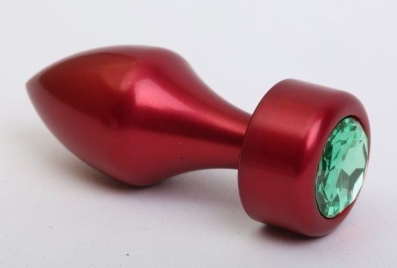 Красная анальная пробка с широким основанием и зеленым кристаллом - 7,8 см