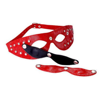 Кожаная маска со съемными шорами, цвет: красный