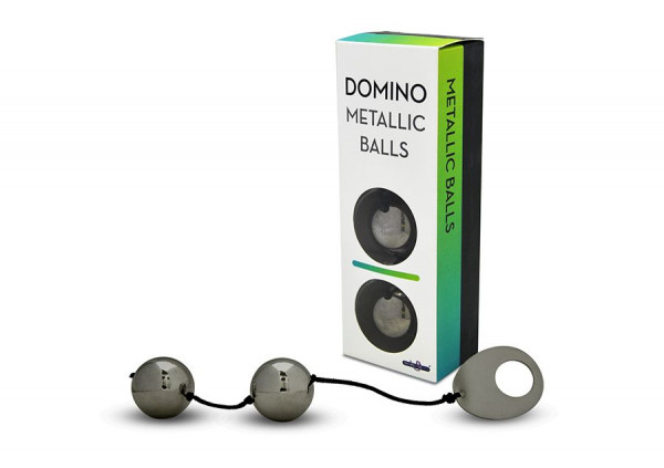 Хромированные вагинальные шарики Domino Metallic Balls с петелькой для извлечения