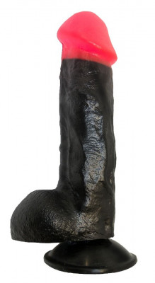 Фаллоимитатор с красной головкой, цвет: черный - 17 см