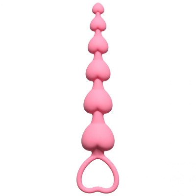 Анальная цепочка Heart s Beads Pink, цвет: розовый - 18 см
