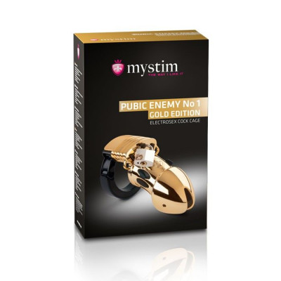 Пояс верности MyStim Pubic Enemy №1 Gold Edition для электростимуляции, цвет: золотистый