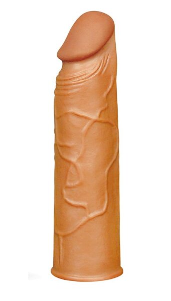 Реалистичная насадка-удлинитель - 16,5 см, цвет: коричневый
