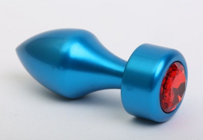 Синая анальная пробка с красным стразом - 7,8 см