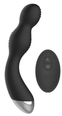 Гладкий вибромассажер с электростимуляцией и пультом ДУ E-Stim G/P-Spot Vibrator - 19,5 см, цвет: черный