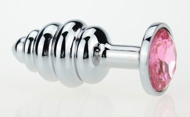 Фигурная анальная пробка с розовым стразом - 7,6 см