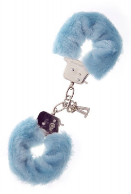 Меховые наручники Metal Handcuff With Plush Blue, цвет: голубой