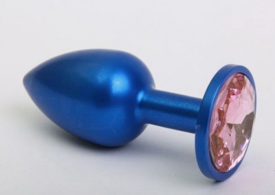 Синая анальная пробка с розовым стразом - 7,6 см