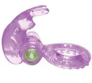 Эрекционное кольцо с вибратором и клиторальным стимулятором-зайчиком, цвет: фиолетовый