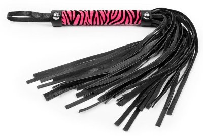 Многохвостовая плеть с круглой розовой ручкой-зеброй - 39 см, цвет: черный