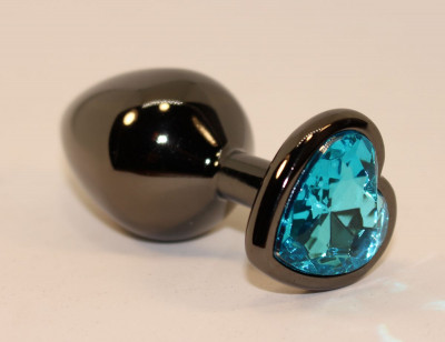 Черная пробка с голубым сердцем-кристаллом - 7 см