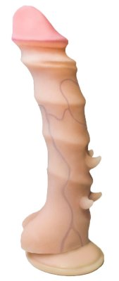 Фаллоимитатор с шипиками и присоской - 21,5 см, цвет: телесный