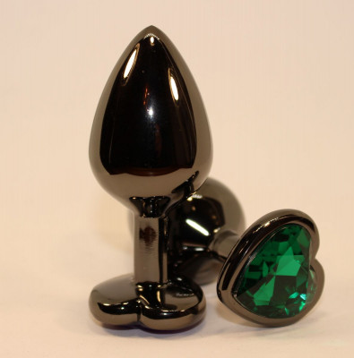 Черная пробка с зеленым сердцем-кристаллом - 7 см