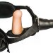 Женский страпон с черной насадкой и вагинальной пробкой - 17,5 см
