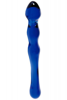 Стеклянный фаллоимитатор с наплывами, цвет: синий - 21 см