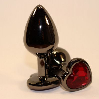 Черная пробка с красным сердцем-кристаллом - 7 см
