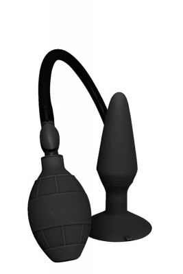 Анальная втулка Menzstuff Large Inflatable Plug с функцией расширения, цвет: черный - 14,5 см