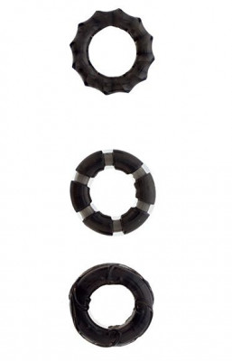 Набор из 3 эрекционных колец MENZSTUFF STRETCHY COCK RINGS, цвет: черный