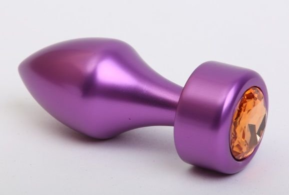 Фиолетовая анальная пробка с широким основанием и желтым кристаллом - 7,8 см