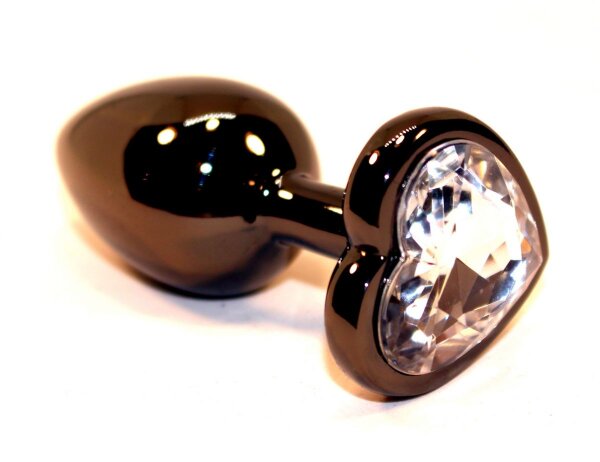 Черная пробка с прозрачным сердцем-кристаллом - 7 см
