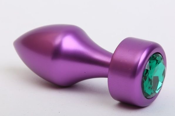 Фиолетовая анальная пробка с широким основанием и зеленым кристаллом - 7,8 см