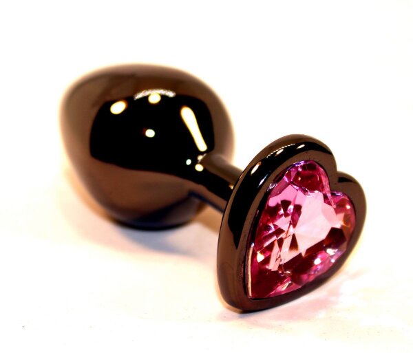 Черная пробка с розовым сердцем-кристаллом - 7 см