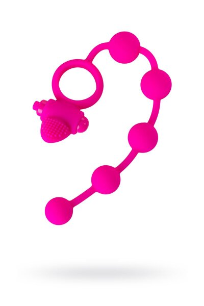 Эрекционное виброкольцо Posedon с анальной цепочкой, цвет: розовый