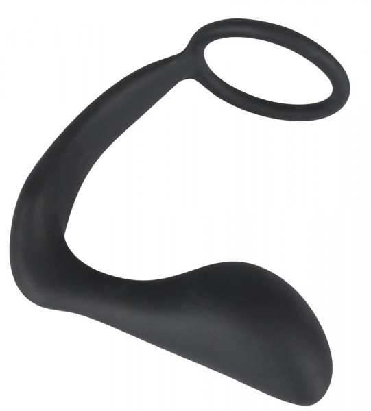 Эрекционное кольцо Black Velvets Ring Plug с анальной пробкой, цвет: черный