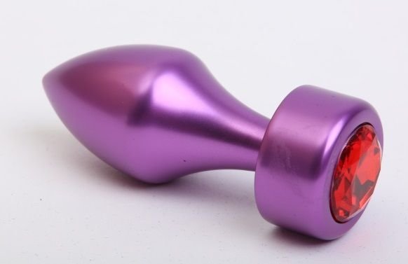 Фиолетовая анальная пробка с широким основанием и красным кристаллом - 7,8 см