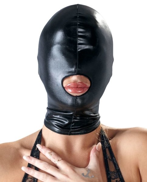 Эластичная маска на голову с отверстием для рта, цвет: черный