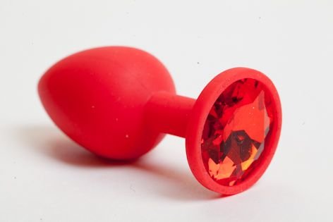 Красная силиконовая анальная пробка с красным стразом - 7,1 см