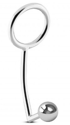 Эрекционное кольцо с анальной пробкой Sinner Metal Cock Ring With Anal Plug Size L, цвет: серебристый