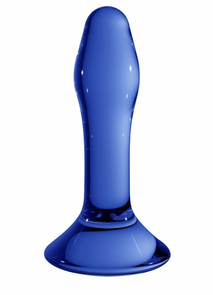 Стеклянная анальная пробка Chrystalino Star, цвет: синий - 11,5 см