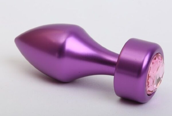 Фиолетовая анальная пробка с широким основанием и розовым кристаллом - 7,8 см