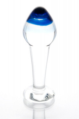 Стеклянная анальная втулка с синим кончиком - 11,5 см