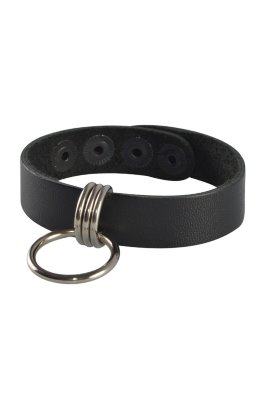 Кожаный браслет с подвесным колечком, цвет: черный