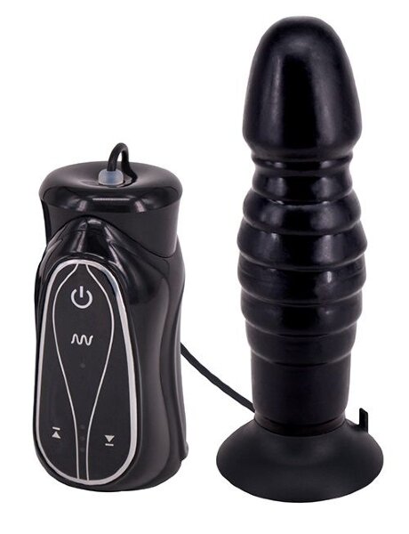 Анальный вибратор на присоске Pleasure Thrust - 14 см, цвет: черный