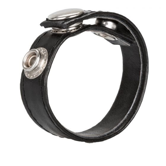 Кожаная утяжка для пениса Leather 3-Snap Ring, цвет: черный
