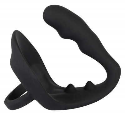 Эрекционное кольцо Black Velvets Ring & Plug с подхватом мошонки и анальным отростком