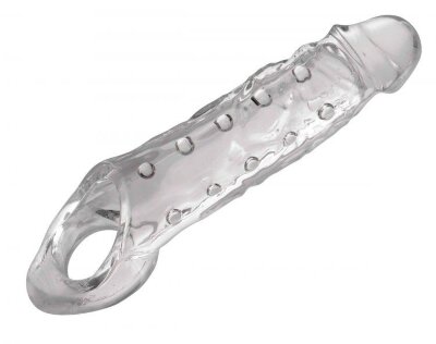 Закрытая насадка на пенис с поддержкой мошонки Clearly Ample Penis Enhancer - 22 см, цвет: прозрачный