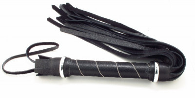 Кожаная плетка с белой строчкой на рукояти, цвет: черный
