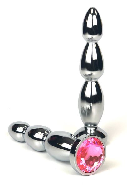Анальная елочка с нежно-розовым кристаллом - 12 см, цвет: серебристый