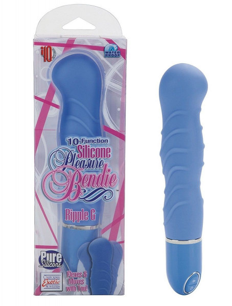 Вибратор Silicone Pleasure Bendie Ripple G s, цвет: голубой - 17,3 см