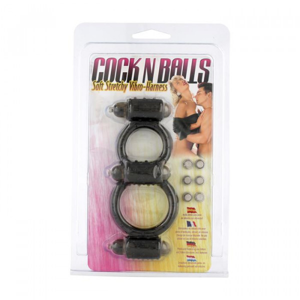 Виброкольцо Cock N Balls с петлей для мошонки, цвет: черный