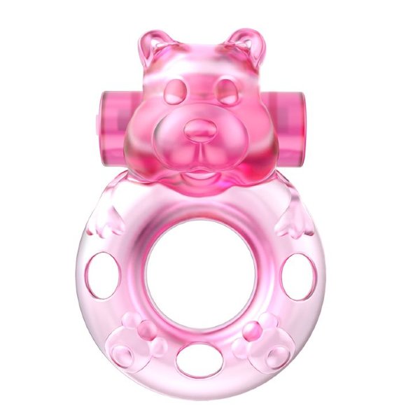 Эрекционное виброкольцо на пенис Pink Bear, цвет: розовый