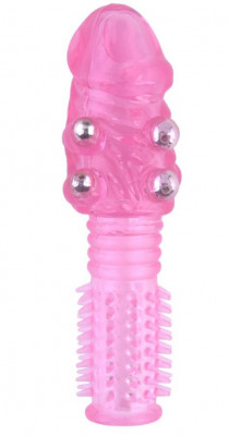 Стимулирующая насадка с шишечками и шипами, цвет: розовый - 13,5 см