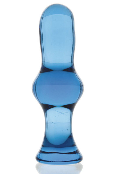 Стеклянная анальная втулка, цвет: голубой - 12 см