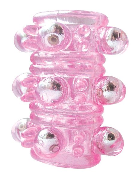 Насадка на пенис Crystal sleeve с шариками и пупырышками - 5,5 см, цвет: розовый