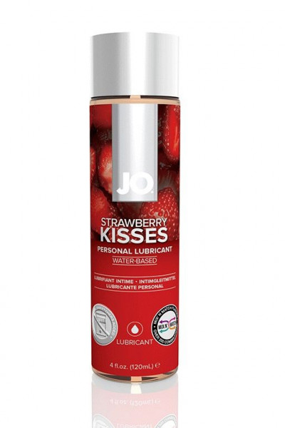 Лубрикант JO Flavored Strawberry Kiss на водной основе с ароматом клубники - 120 мл.