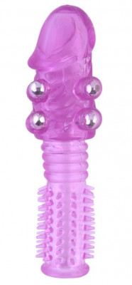 Стимулирующая насадка с шипами и шишечками, цвет: фиолетовый - 13,5 см